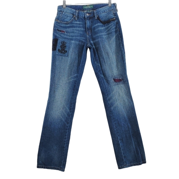 LRL Ralph Lauren Jeans Womens 4 Blue Straight Distressed Patch Stud (28x31.5) - Picture 1 of 16